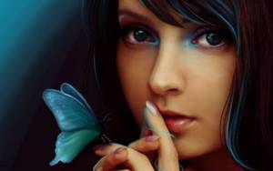 Рисованная девочка с бабочкой