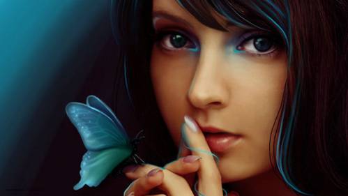 Рисованная девочка с бабочкой