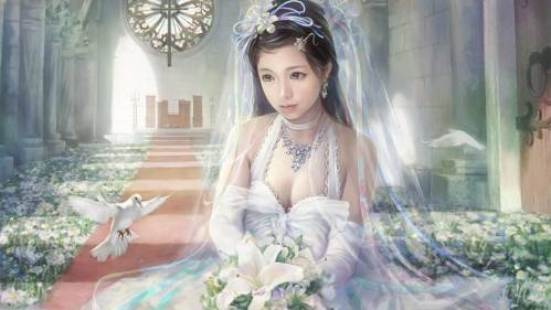 Рисованная невеста в белом платье